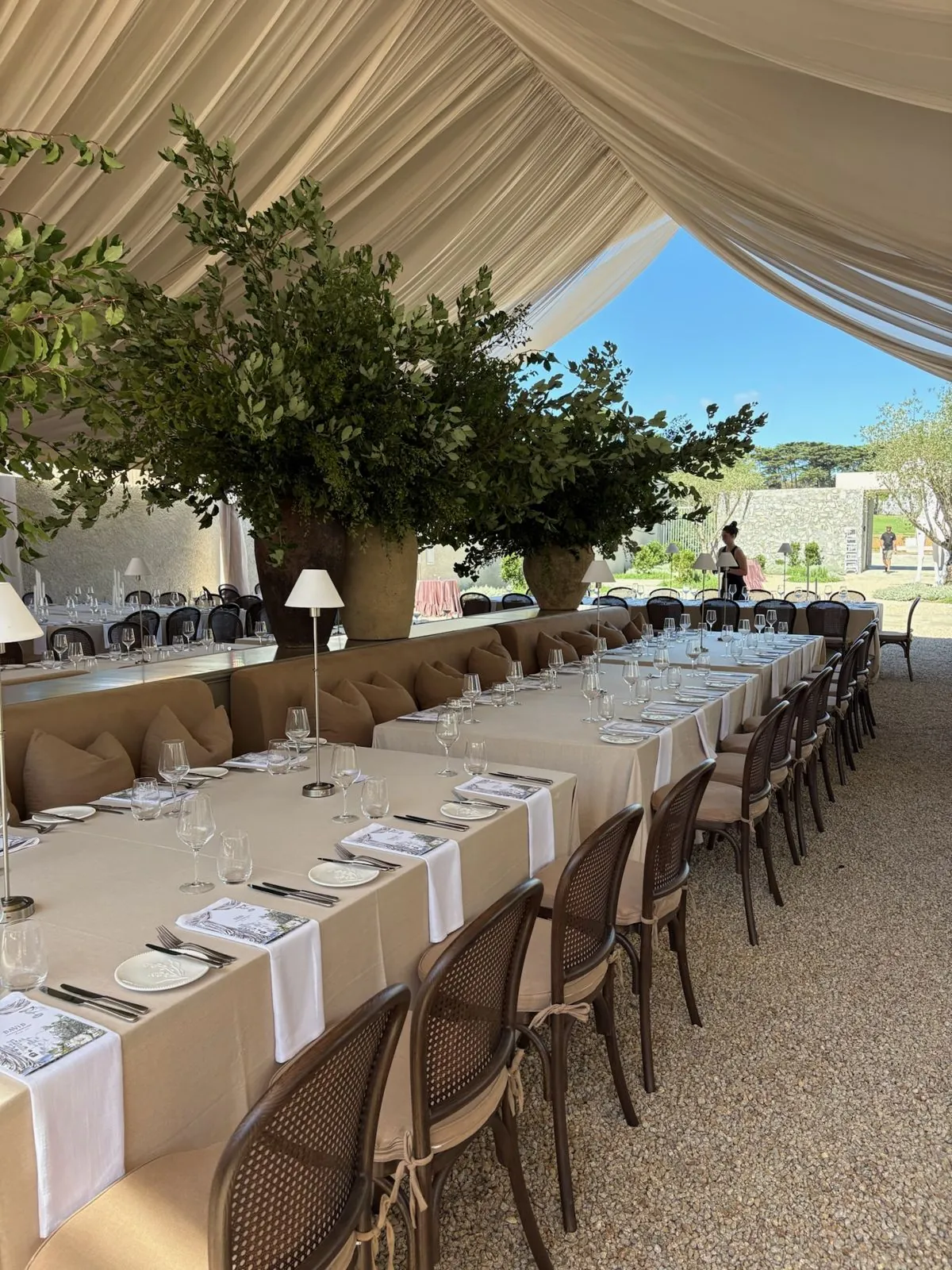 Elegant marquee wedding reception table setting